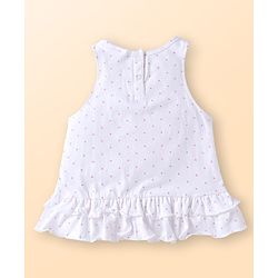 Babyhug Single Jersey Knit Sleeveless Polka Dot Printed Top & Butterfly Printed Legging Set With Butterfly Applique - White & Pink