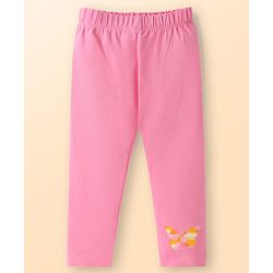 Babyhug Single Jersey Knit Sleeveless Polka Dot Printed Top & Butterfly Printed Legging Set With Butterfly Applique - White & Pink