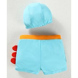 Babyhug Swimming Trunk & Cap with Dino Print - Blue