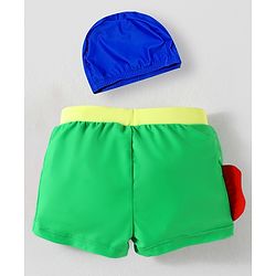 Babyhug Swimming Trunk & Cap with Horse Print - Green