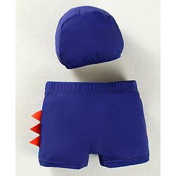 Babyhug Swimming Trunk & Cap with Dino Print - Navy Blue