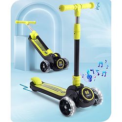 Babyhug 3 Wheel Blue & Black Foldable Kids Scooter With LED Wheels & Music|4 Level Adjustable|Non-Slip Wide Deck| 50 Kg Capacity| Lean to Steer Mechanism| Foot Brake| Easy Fold Design | No Assembly