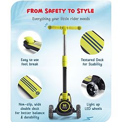 Babyhug 3 Wheel Yellow & Black Foldable Kids Scooter With LED Wheels & Music|4 Level Adjustable|Non-Slip Wide Deck| 50 Kg Capacity| Lean to Steer Mechanism| Foot Brake| Easy Fold Design | No Assembly