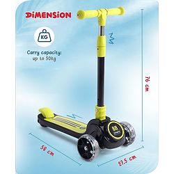 Babyhug 3 Wheel Yellow & Black Foldable Kids Scooter With LED Wheels & Music|4 Level Adjustable|Non-Slip Wide Deck| 50 Kg Capacity| Lean to Steer Mechanism| Foot Brake| Easy Fold Design | No Assembly