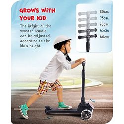 Babyhug 3 Wheel Blue & Black Foldable Kids Scooter With LED Wheels & Music|4 Level Adjustable|Non-Slip Wide Deck| 50 Kg Capacity| Lean to Steer Mechanism| Foot Brake| Easy Fold Design | No Assembly