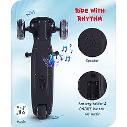 Babyhug 3 Wheel Blue & Black Foldable Kids Scooter With LED Wheels & Music|4 Level Adjustable|Non-Slip Wide Deck| 50 Kg Capacity| Lean to Steer Mechanism| Foot Brake| Easy Fold Design | No Assembly