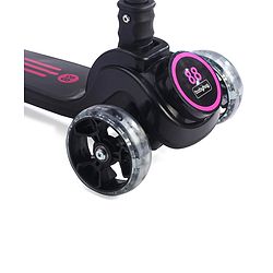 Babyhug 3 Wheel Pink & Black Foldable Kids Scooter With LED Wheels & Music|4 Level Adjustable|Non-Slip Wide Deck| 50 Kg Capacity| Lean to Steer Mechanism| Foot Brake| Easy Fold Design | No Assembly