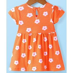 Babyhug Single Jersey Knit Half Sleeves Floral & Oranges Printed Frocks with Bow Applique Pack of 2 - Orange & White