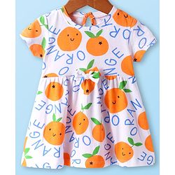 Babyhug Single Jersey Knit Half Sleeves Floral & Oranges Printed Frocks with Bow Applique Pack of 2 - Orange & White
