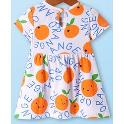 Babyhug Single Jersey Knit Half Sleeves Floral & Oranges Printed Frocks with Bow Applique Pack of 2 - Orange & White