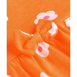 Babyhug Single Jersey Knit Half Sleeves Floral & Oranges Printed Frocks with Bow Applique Pack of 2 - Orange & White
