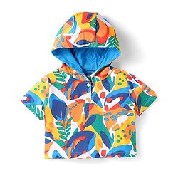 Babyhug 100% Cotton Single Jersey Knit Half Sleeves Hooded T-Shirt & Shorts Set With Tropical Print - Yellow & Blue
