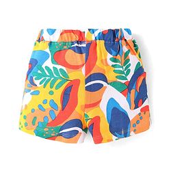 Babyhug 100% Cotton Single Jersey Knit Half Sleeves Hooded T-Shirt & Shorts Set With Tropical Print - Yellow & Blue