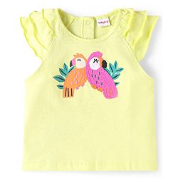 Babyhug Single Jersey Knit Sleeveless Top & Shorts Set With Parrot Print & Embroidery - Yellow & Pink