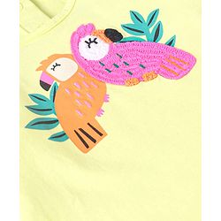Babyhug Single Jersey Knit Sleeveless Top & Shorts Set With Parrot Print & Embroidery - Yellow & Pink