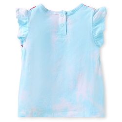 Babyhug Single Jersey Knit Frill Sleeves Floral Embroidered Top & Lounge Pant with Bow Applique - Blue & Pink