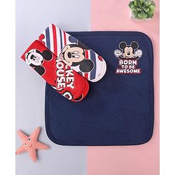Babyhug Disney Interlock Knit Wash Clothes with Mickey Mouse Graphics Pack of 3 - Navy Blue Red & White