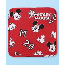 Babyhug Disney Interlock Knit Wash Clothes with Mickey Mouse Graphics Pack of 3 - Navy Blue Red & White