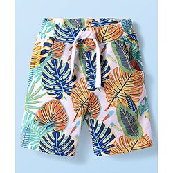 Babyhug Terry Knit Mid Thigh Shorts with Tropical Theme Print - White