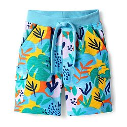 Babyhug Terry Knit Mid Thigh Shorts with Tropical Theme Print - Light Blue