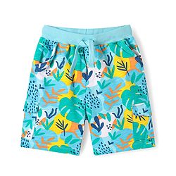 Babyhug Terry Knit Mid Thigh Length Shorts with Tropical Theme Print - Aqua Blue