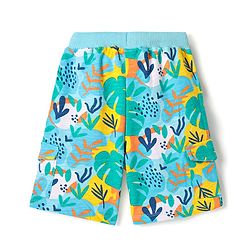 Babyhug Terry Knit Mid Thigh Length Shorts with Tropical Theme Print - Aqua Blue