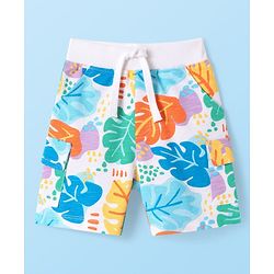 Babyhug Terry Knit Mid Thigh Shorts With Leaf Print - White