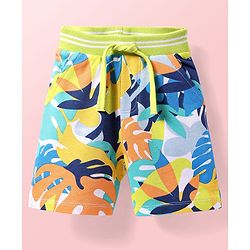 Babyhug Terry Knit Mid Thigh Shorts With Leaf Print - White