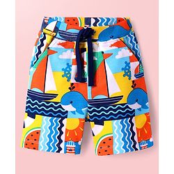 Babyhug Terry Knit Mid Thigh Shorts with Nautical Theme Print - White
