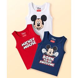 Babyhug Disney Interlock Knit Sleeveless Vests with Mickey Mouse Print Pack of 3 - Red White & Navy Blue