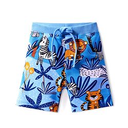 Babyhug Terry Knit Mid Thigh Shorts With Animal Print - Blue