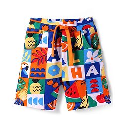 Babyhug Terry Knit Mid Thigh Shorts With Tropical Theme Print - Multicolor