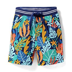 Babyhug Cotton Terry Knit Mid Thigh Shorts With Leaf Print - Navy Blue