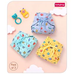 Babyhug Leak-Proof Cloth Langot Pack of 3 Large Solar Print - Multicolour | Triple Layer Protection | Reusable | Designed for Short Term Comfy Wear | Mess Free