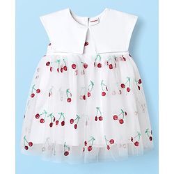 Babyhug Cotton Woven Sleeveless Frock With Cherry Embroidery - White