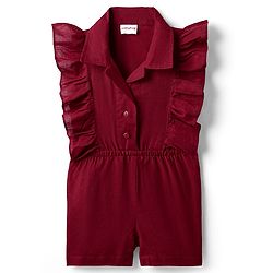 Babyhug Cotton Woven Frill Sleeves Solid Jumpsuit - Maroon