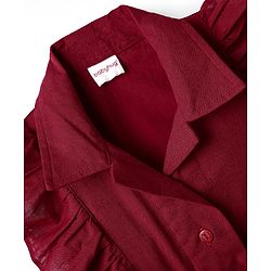 Babyhug Cotton Woven Frill Sleeves Solid Jumpsuit - Maroon