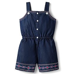 Babyhug Cotton Woven Sleeveless Jumpsuit With Floral Embroidery - Navy Blue