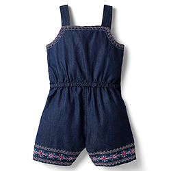 Babyhug Cotton Woven Sleeveless Jumpsuit With Floral Embroidery - Navy Blue