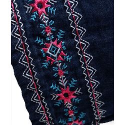 Babyhug Cotton Woven Sleeveless Jumpsuit With Floral Embroidery - Navy Blue