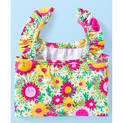 Babyhug Frill Sleeves Water Repellent Two Piece Swimsuit with Floral Print - Multicolor
