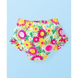 Babyhug Frill Sleeves Water Repellent Two Piece Swimsuit with Floral Print - Multicolor