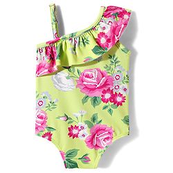Babyhug Water Repellant Frill Sleeves V Cut Swim Suit With Floral Print - Green