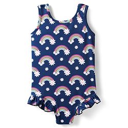 Babyhug Water Repellant Sleeveless V Cut Swim Suit With Rainbow & Floral Print - Navy Blue