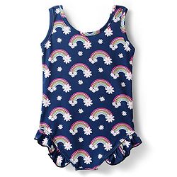 Babyhug Water Repellant Sleeveless V Cut Swim Suit With Rainbow & Floral Print - Navy Blue