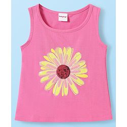 Babyhug 100% Cotton Single Jersey Knit Sleeveless Tank Top & Shorts Set With Floral Print Pack Of 2 - Yellow & Pink