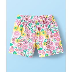 Babyhug 100% Cotton Single Jersey Knit Sleeveless Tank Top & Shorts Set With Floral Print Pack Of 2 - Yellow & Pink
