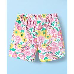 Babyhug 100% Cotton Single Jersey Knit Sleeveless Tank Top & Shorts Set With Floral Print Pack Of 2 - Yellow & Pink