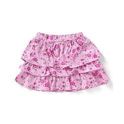 Babyhug Single Jersey Knit Frill Sleeves Top & Skirt Set with Floral Print - Dark Pink