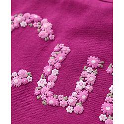 Babyhug Single Jersey Knit Frill Sleeves Top & Skirt Set with Floral Print - Dark Pink